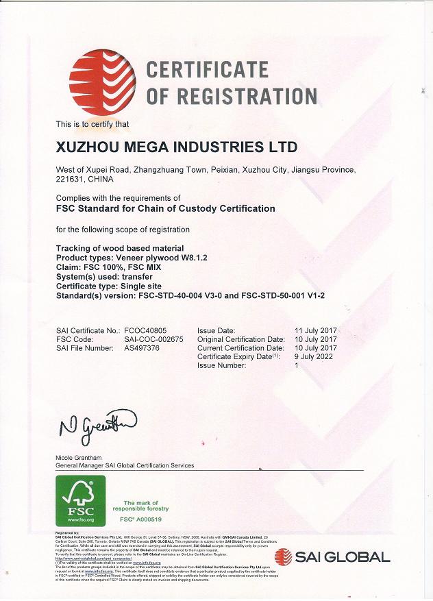 XUZHOU MEGA  FSC PEFC CERTIFICATE